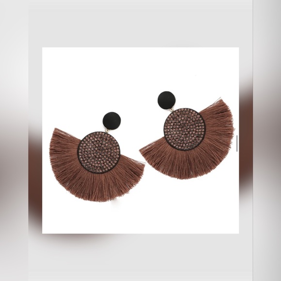 BOHEMIAN RHINESTONE BEADED FRINGE THREADED TASSEL DROP EARRINGS - Picture 2 of 2